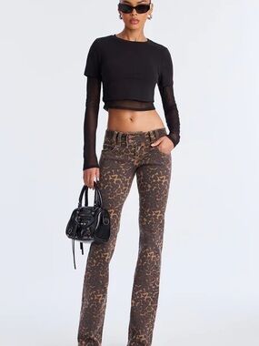 Leopard Print Jeans Y2K Bootcut - Size Medium